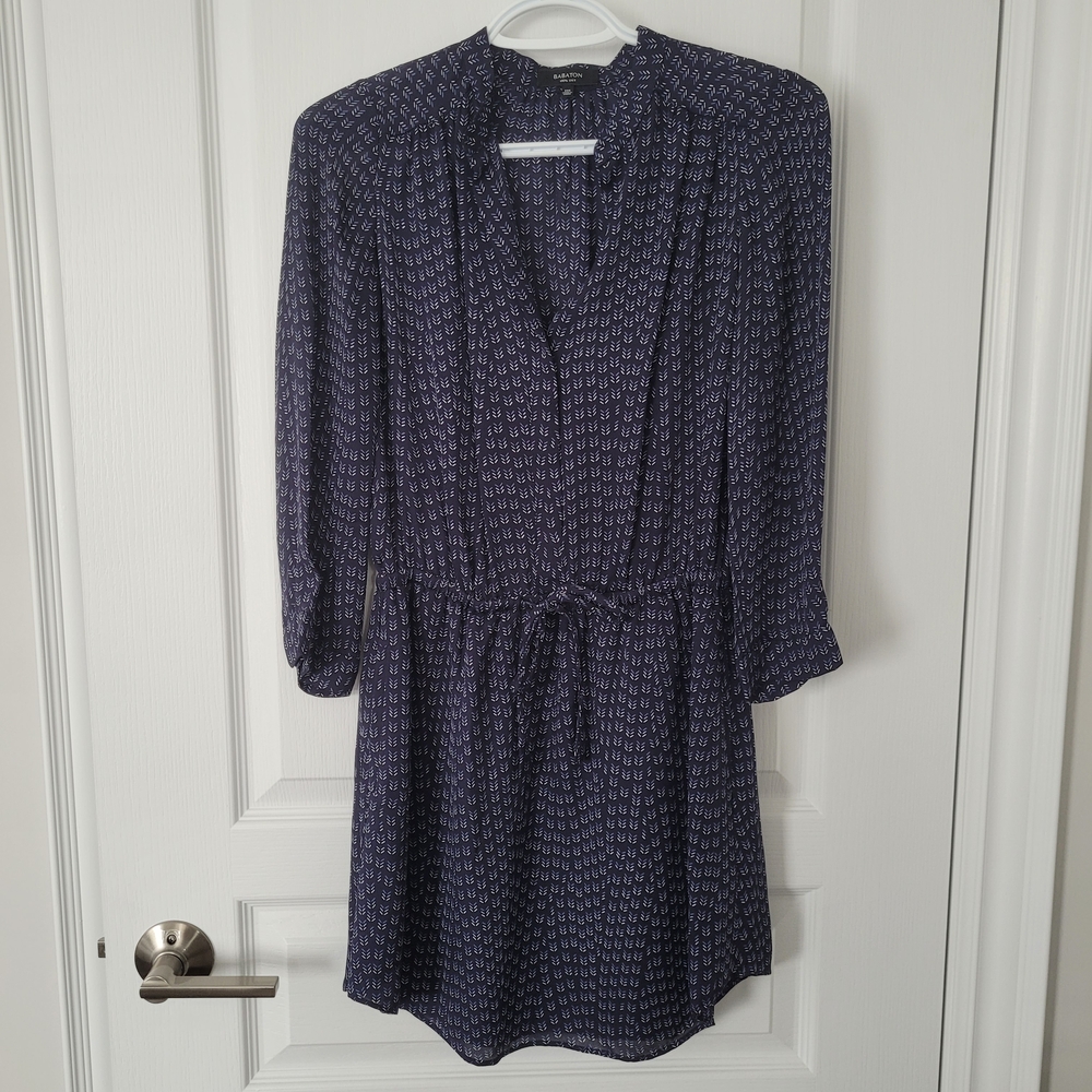 Babaton Dark Blue Geometric Long Sleeve Dress